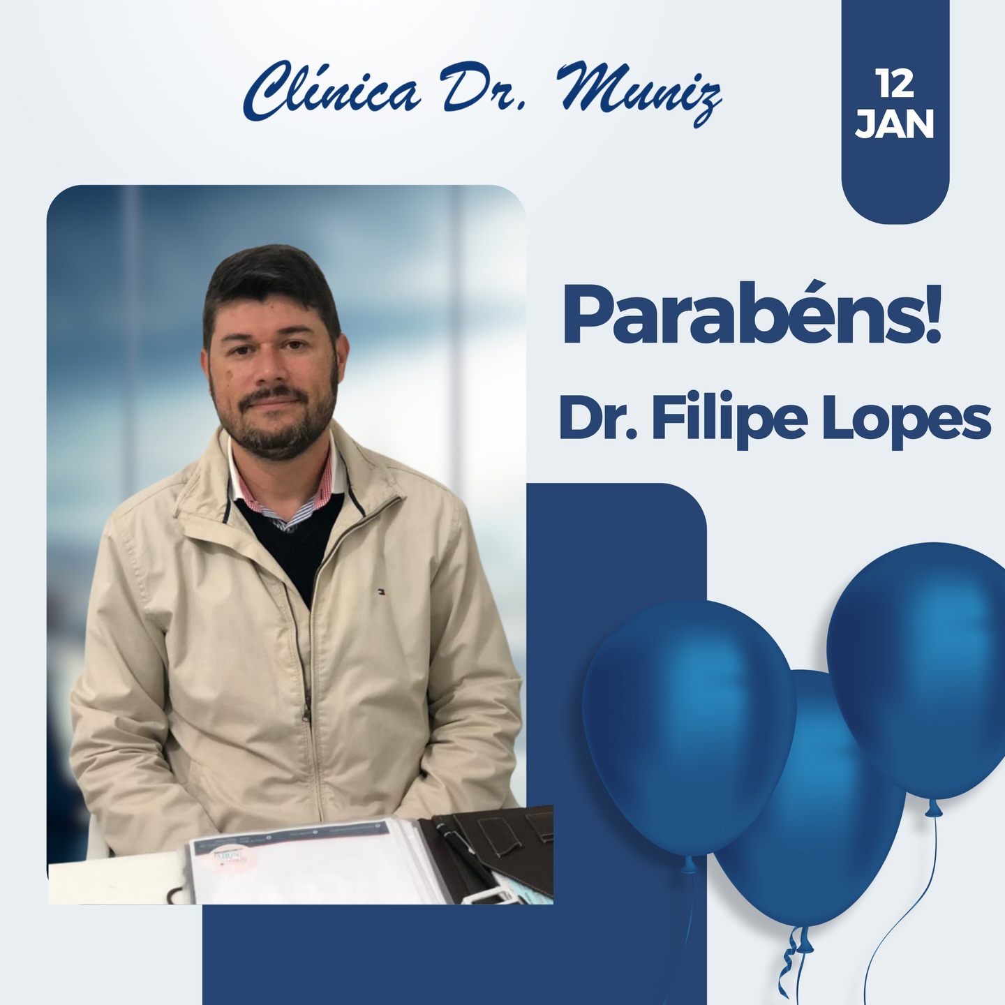 Hoje é dia de comemorar a vida de quem faz a diferença todos os dias com dedicação, ética e cuidado.
Desejamos um novo ano repleto de saúde, sucesso e boas energias.Feliz aniversário, Dr. Filipe! 🎉Com carinho,
Equipe Clínica Dr. Muniz 💙