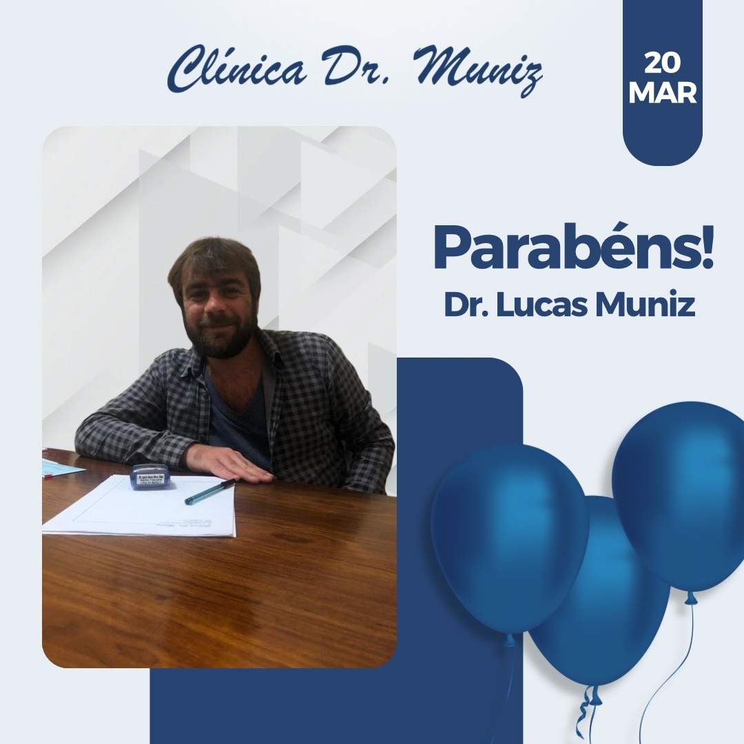 Hoje é dia de comemorar a vida de quem faz a diferença todos os dias com dedicação, ética e cuidado.
Desejamos um novo ano repleto de saúde, sucesso e boas energias.Feliz aniversário, Dr. Lucas! 🎉Com carinho,
Equipe Clínica Dr. Muniz 💙